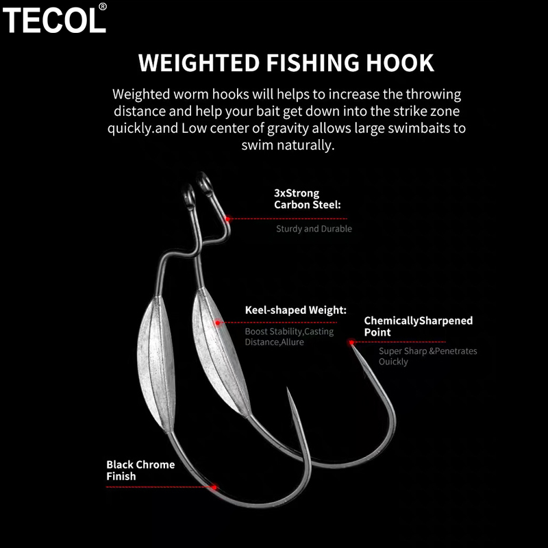TECOL 3PCS 6/0 8/0 10/0 Weight - Fishing Hook Weedless 리뷰 및 가격
